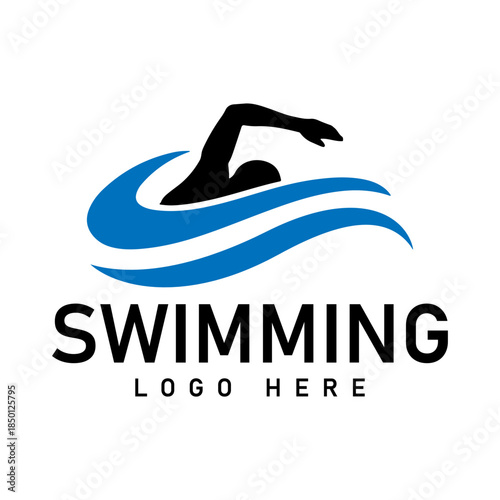 blue swimming vector logo template