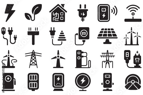 Renewable energy and electric power icon vector set