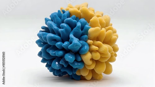 Blue and Yellow Dual Color Pom Ball Close Up Video.