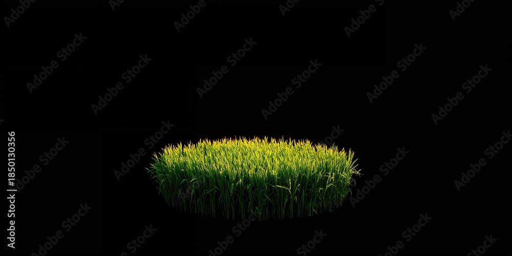 Obraz premium Young rice shoots forming a circle in a field at dusk, focusing on planting patterns and crop development