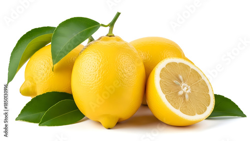 Fresh lemons with leaves isolated 