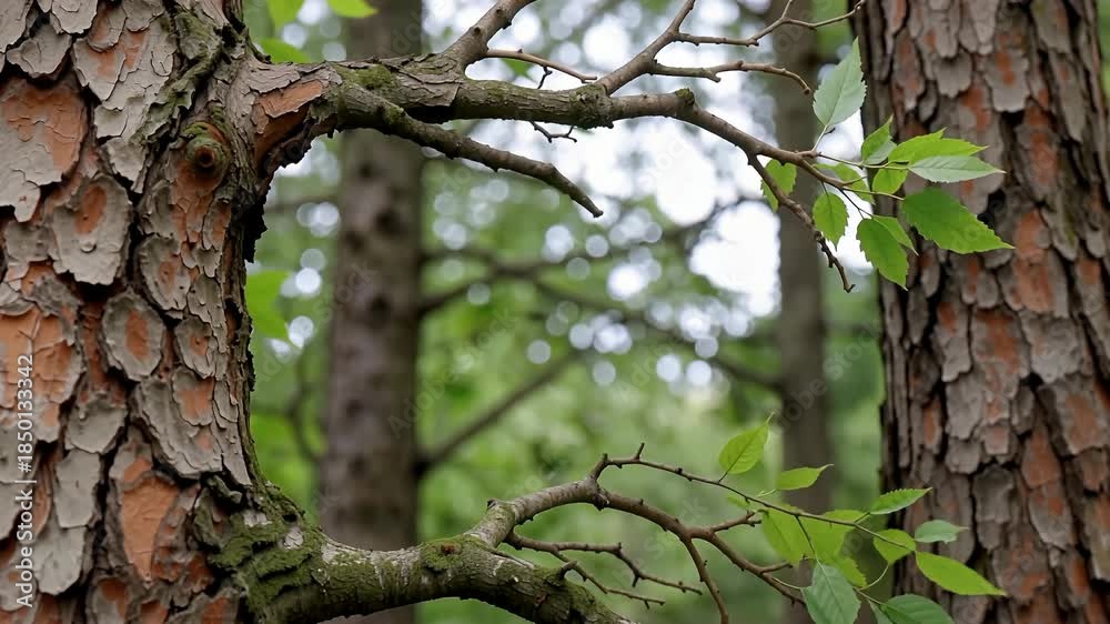 custom made wallpaper toronto digitalSunlit Forest Trunks and Green Leaves Close Up.
