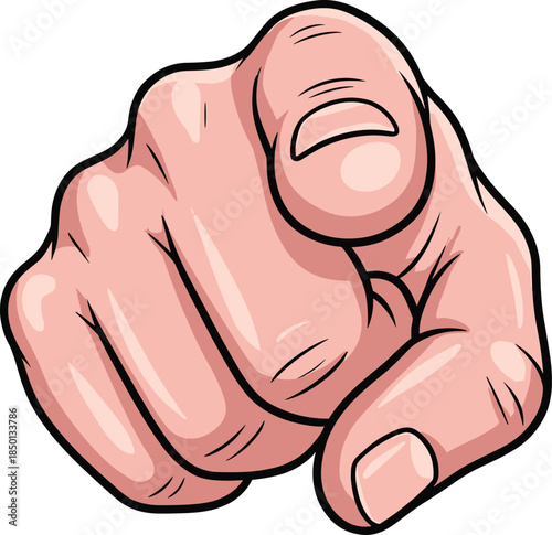 Cartoon Hand Pointing Finger Directly Forward on White Background index finger gesture
