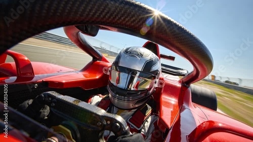 Cinematic POV of Formula Race Car Driver Speeding on Track