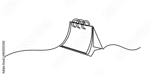 Continuous one line art drawing of table calendar vector icon. Table calendar continuous one line drawing and happy new years outline vector icon