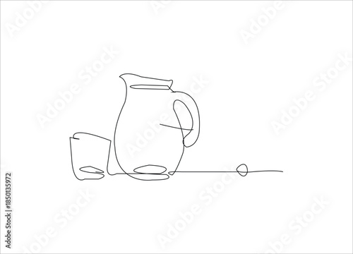 Jug and glass single Line art design. 