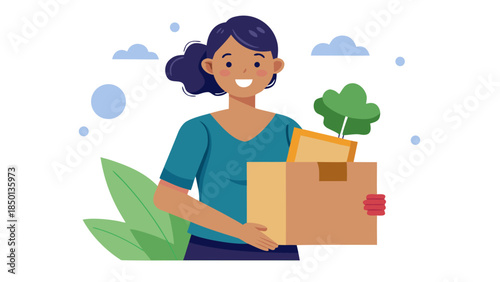 Small business owner holding package ecommerce startup concept art