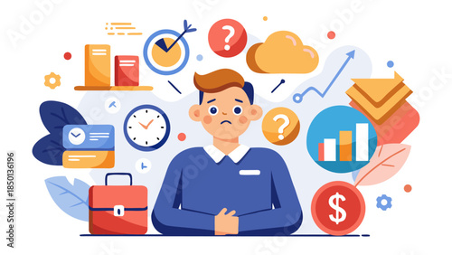 Confused businessman making decision under market uncertainty concept