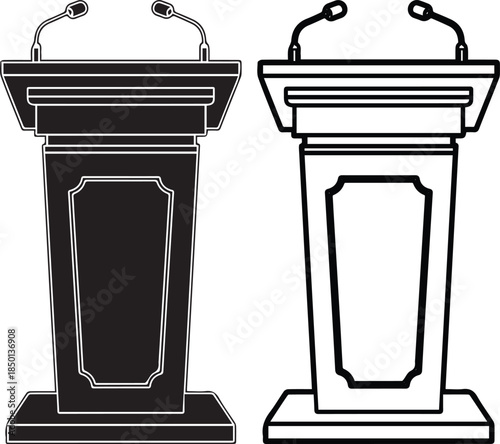 Two Podiums with Microphones for Speakers.