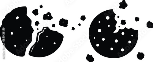 Bitten and Broken Cookie Icons Set, Isolated Simple Flat Design Style