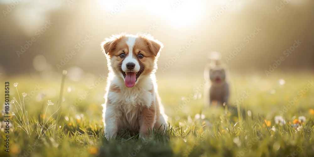 Obraz premium Canine running through a park with a ball, illustrating active outdoor activities
