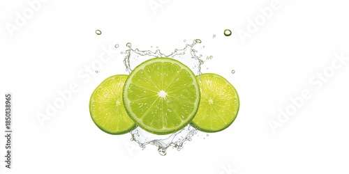 Half a fresh lime with lime juice splash, natural citrus flavor for culinary use, Earth Day