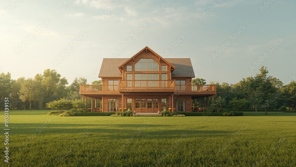 Obraz premium Exterior of a wooden home featuring an elegant window, highlighting traditional architecture and natural surroundings