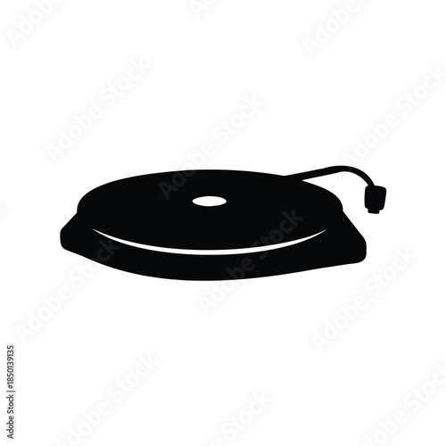 Black silhouette illustration of a classic turntable for playing vinyl records