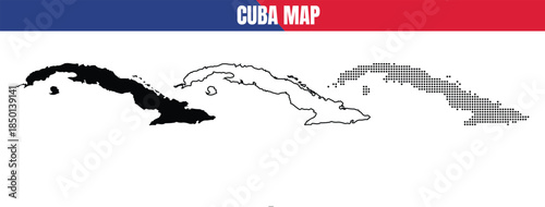 Cuba Map Outline Black and White Vector Illustration