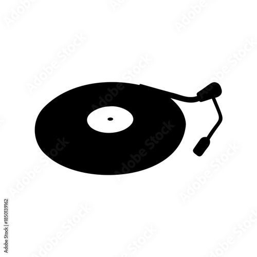 A simple black and white silhouette illustration of a turntable record player
