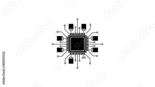 Central Processing Unit Microchip Icon Vector Illustration.