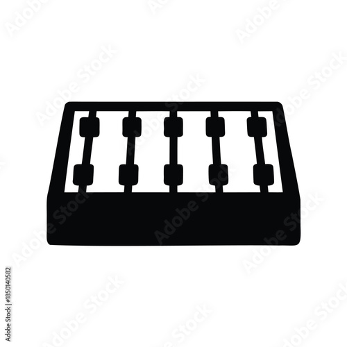 Black and white vector drawing of a foosball table with players