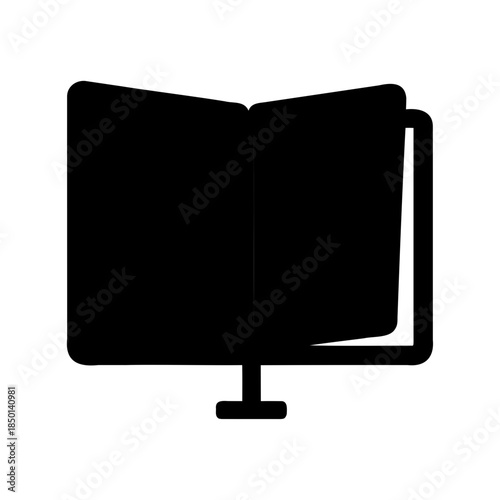 Iconic representation of an opened book on a stand, symbolizing digital knowledge