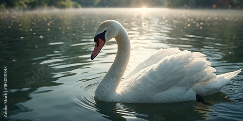 Fototapeta Naklejka Na Ścianę i Meble -  Close-up of a mute swans head and neck, focusing on feathers and posture, bird conservation awareness