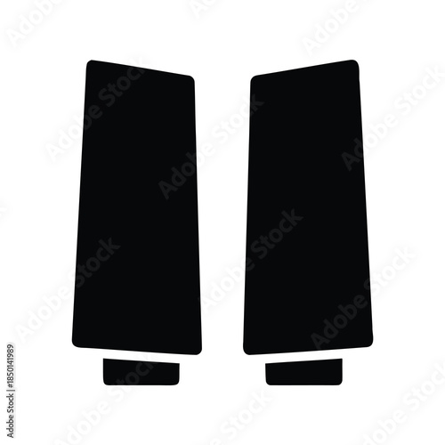 Two speakers stand side by side in black and white composition