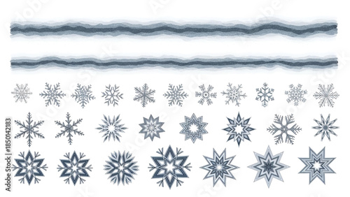 Winter snowflakes and wavy border design elements