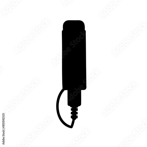 Black Silhouette of a Handheld Massage Device with Attached Cable, Modern Design
