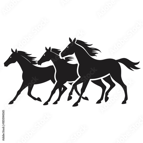 Wild horse herd running fast symbol of freedom equine silhouette art