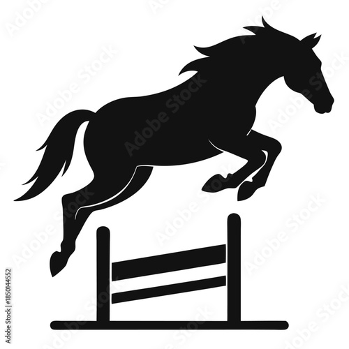 Show jumping horse clearing obstacle equestrian sport silhouette vector art