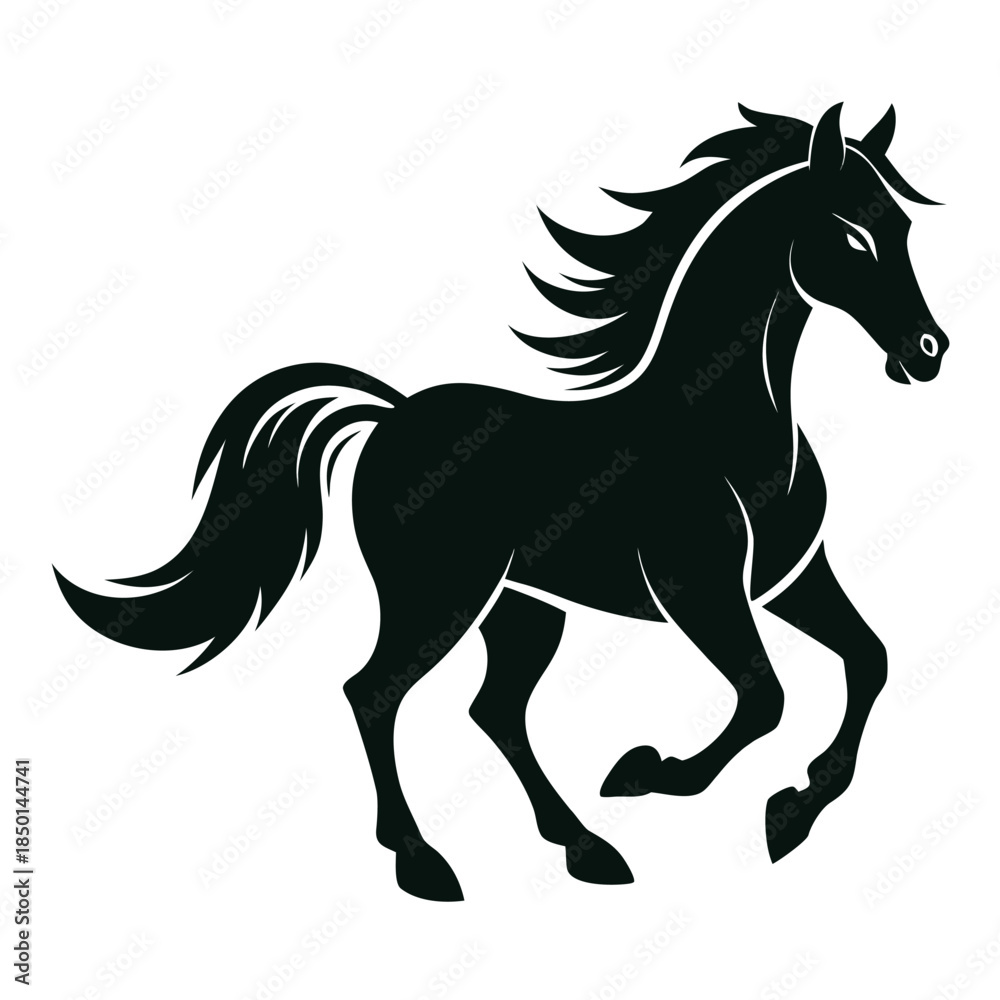 Obraz premium Wild mustang horse with windblown mane powerful running stallion silhouette vector art