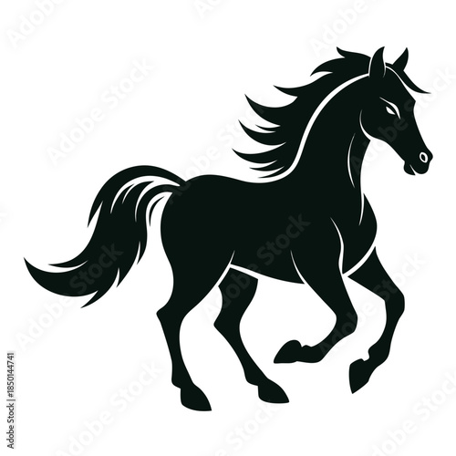 Wild mustang horse with windblown mane powerful running stallion silhouette vector art