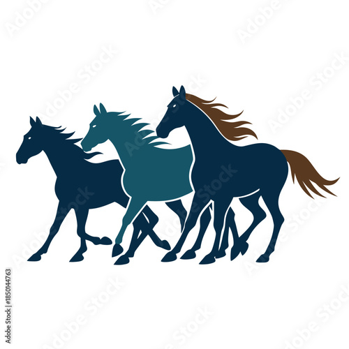 Herd of running horses minimal equine group silhouette symbol for freedom and wild nature