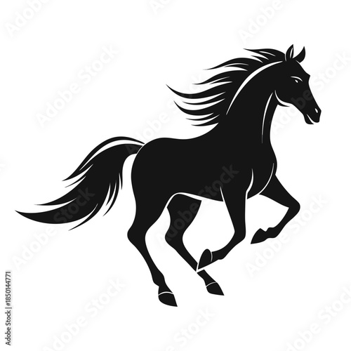 Galloping horse with long flowing mane dynamic running stallion silhouette illustration