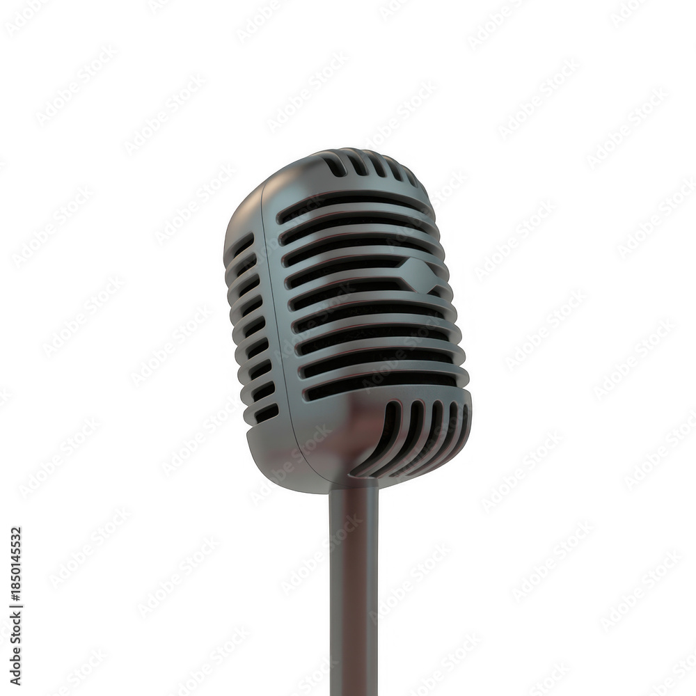 Fototapeta premium Vintage microphone on stand metal microphone retro microphone isolated on a transparent background