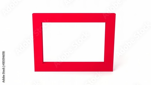 Rotating red square frame on white background demonstrating 3d perspective shift