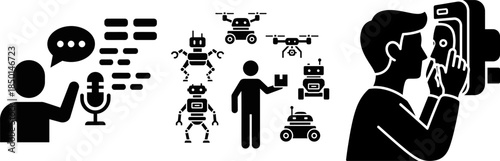 Voice interaction, robotics, drones, and facial recognition technology speech bubble