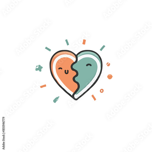 Charming heart halves forming a whimsical face evoke affectionate emotions and tender connections