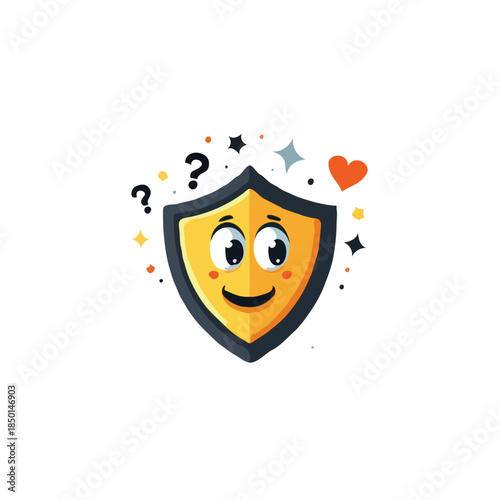 Charming shield character with inquisitive expressions promoting safety love and protection with