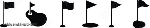 Golf Flag Flat Style Vector Icon Set, Course Marker Symbol Collection and Sports Outline Graphic Group Featuring Hole Flag, Pin Elements in Minimal Design