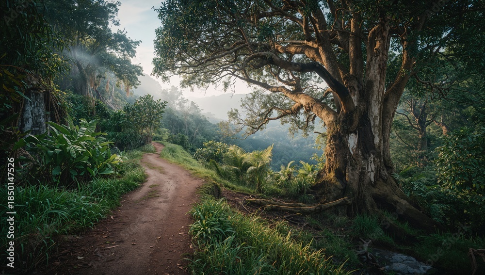 Obraz premium Dense tropical jungle landscape in Southeast Asia, emphasizing biodiversity conservation, Earth Day