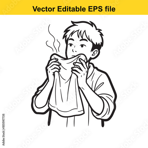  vector illustration of a man holding steaming cup in hands carefully