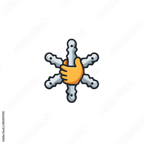 Hand confidently grasping intricately designed six pointed figure representing diverse concepts