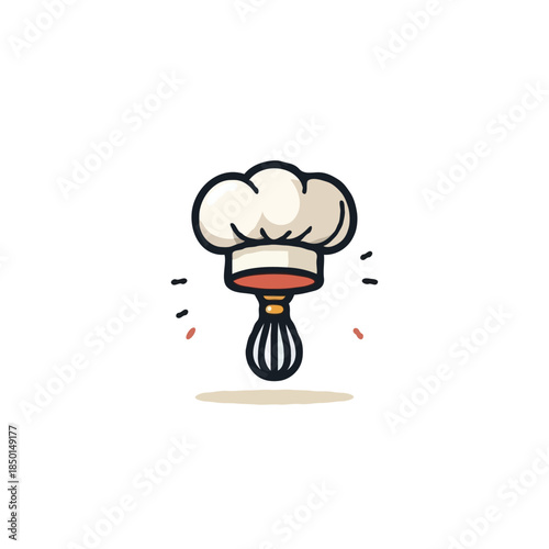 Whimsical culinary icon with chef's hat and a vibrant whisk a delightful food preparation