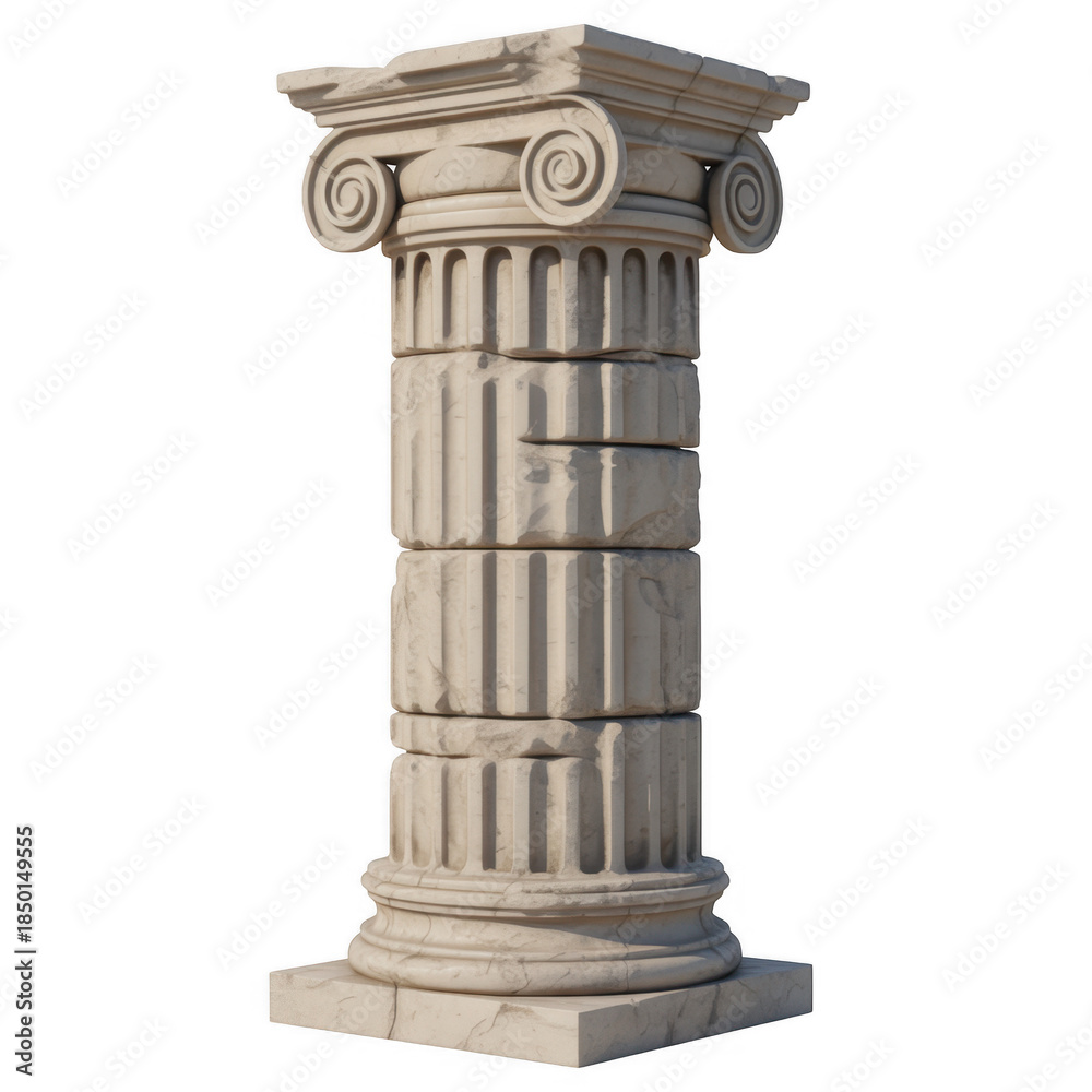Fototapeta premium White marble ionic column isolated white marble column architecture isolated on a transparent background