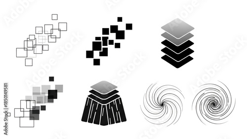 Layered black and white geometric shapes