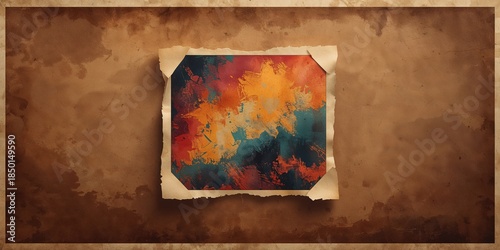 Vintage textured paper with colorful grunge patterns and artistic border, used as a background for creative layouts, World Art Day