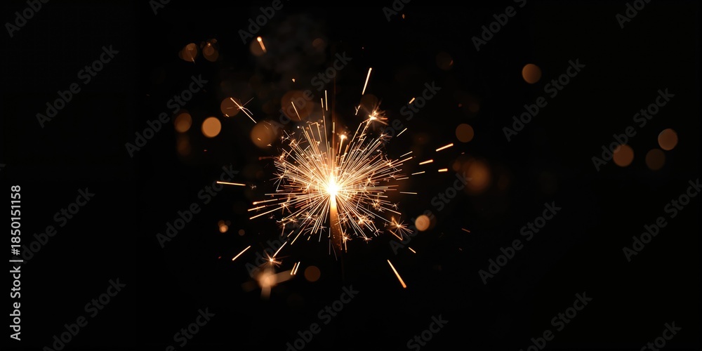 Fototapeta premium Sparklers igniting with vivid sparks against a night sky, used in fireworks displays