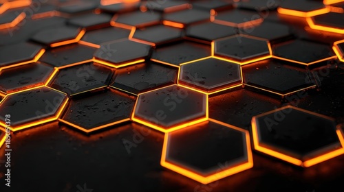 Glowing Orange Hexagon Tiles Abstract Background