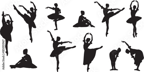 Silhouette Collection of Ballet Dancers in Various Poses Demonstrating Grace and Elegance in the Art of Dance
