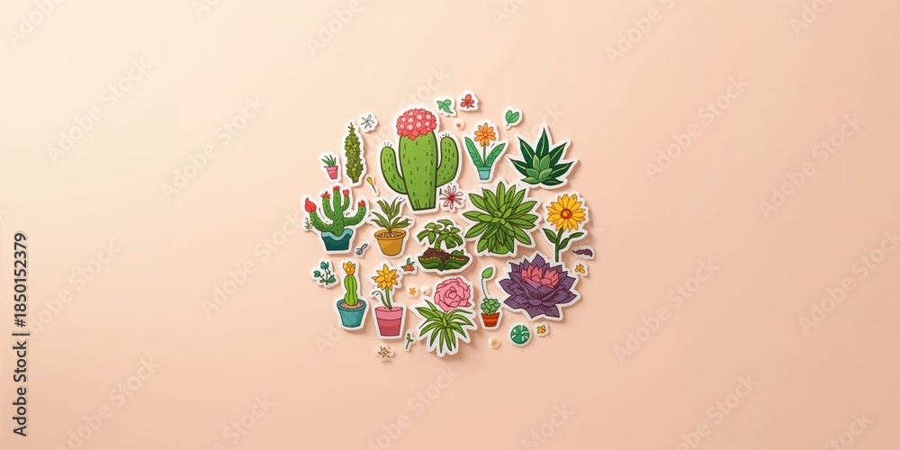 Obraz premium Indoor plant and flower stickers designed for decorating home environments, highlighting greenery and urban jungle themes